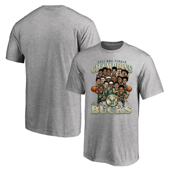 Men's Milwaukee Bucks 2021 Grey Finals Champions T-Shirt - Click Image to Close